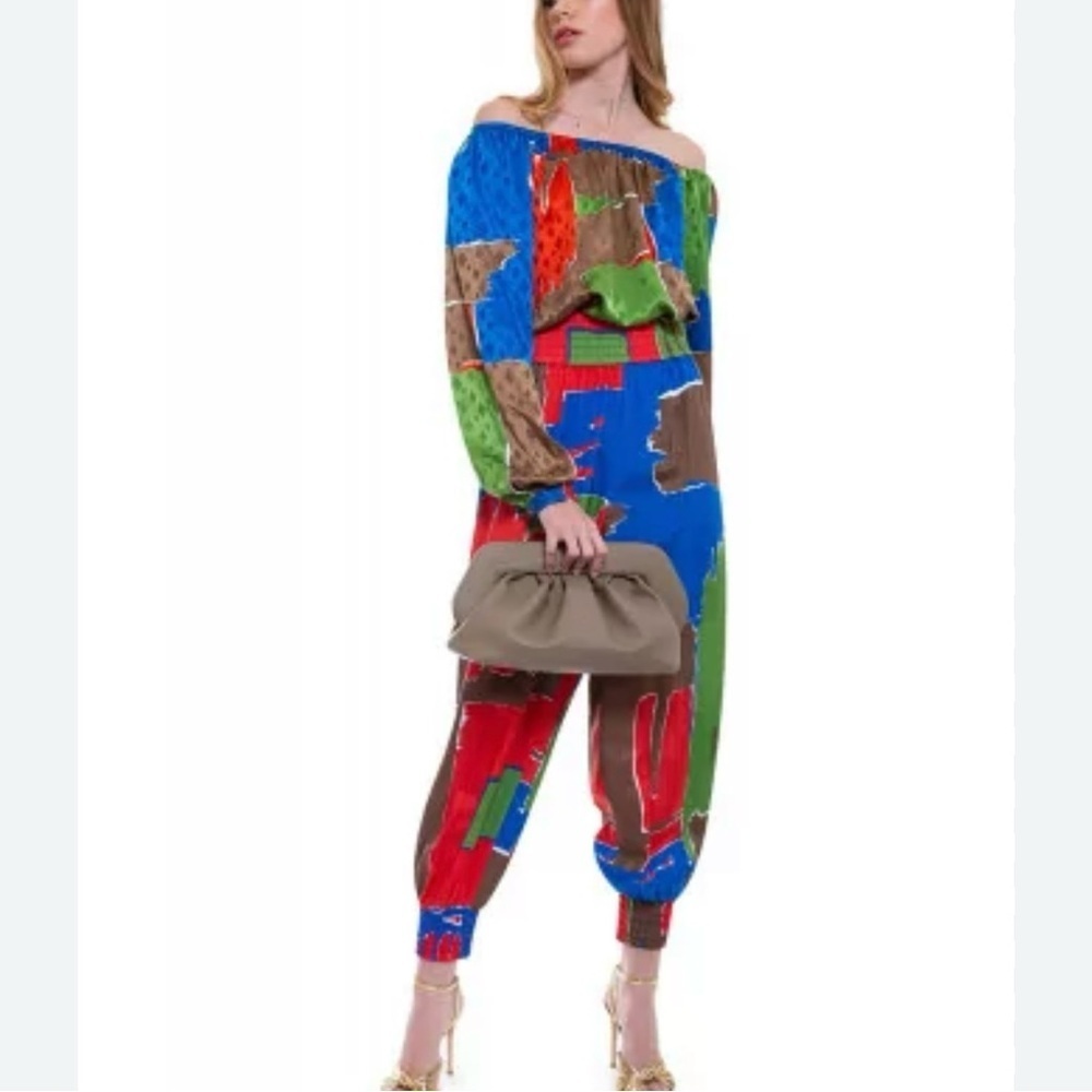 Tory Burch Printed Silk Jacquard Off The Shoulder Blouse